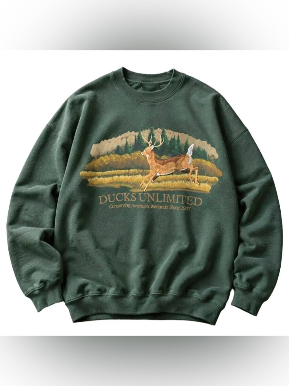 Vintage Ducks Unlimited Leaping Deer Graphic Sweatshirt Wetlands Hunting Shirt